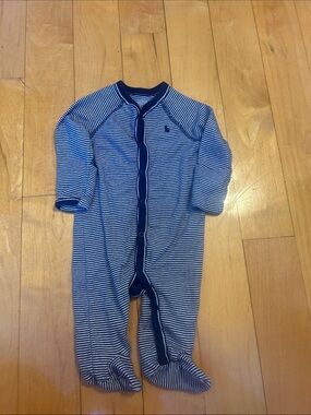 Ralph Lauren Navy and White Striped Baby One-Piece Romper 3m
